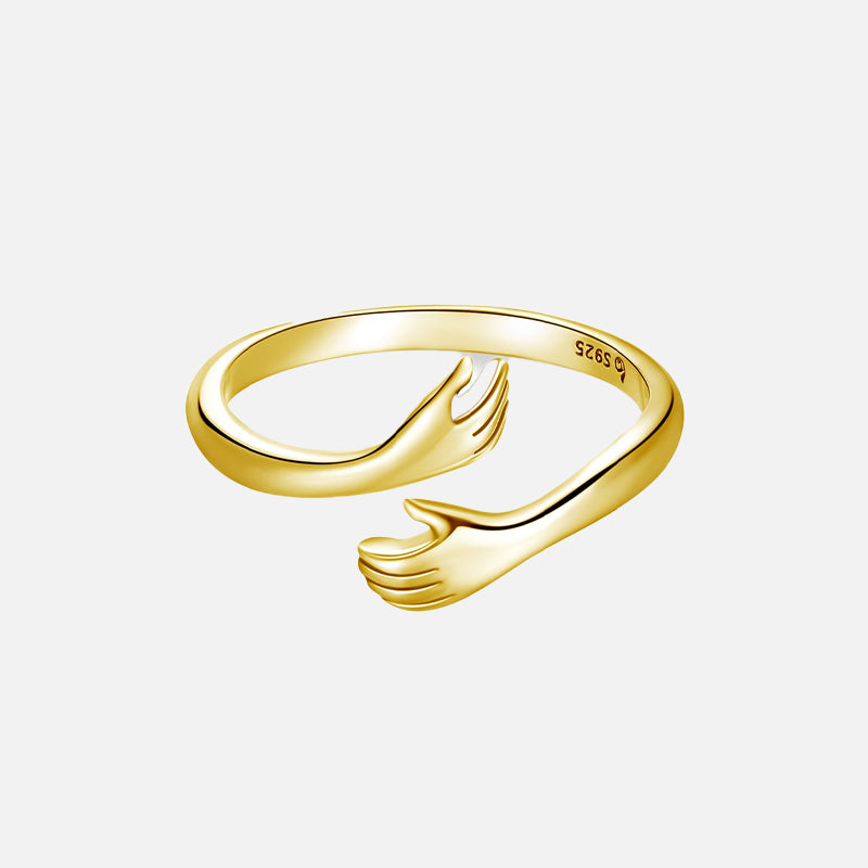 Adjustable Hugging Hands Alloy Ring in Gold and Silver - Symbolic