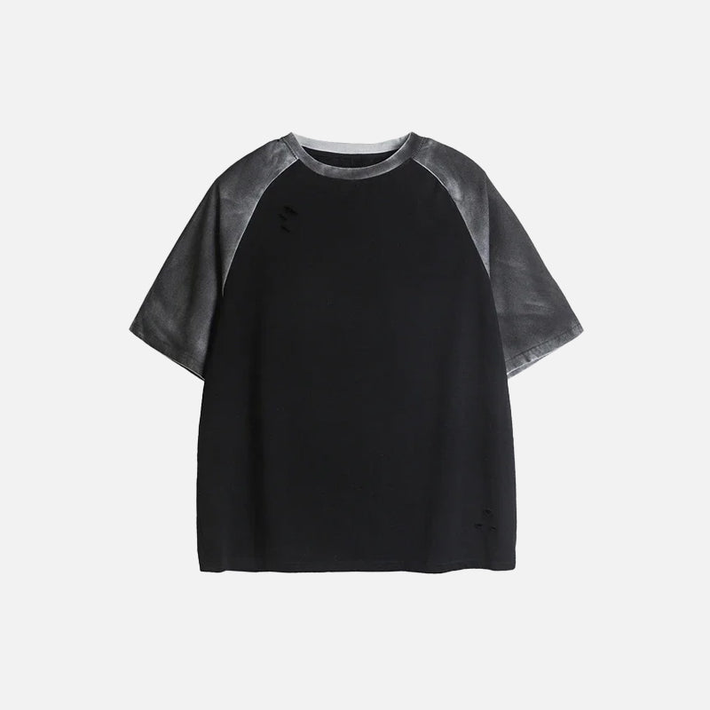 Front view of the black Vintage Patched Shoulders T-shirt from DAXUEN.