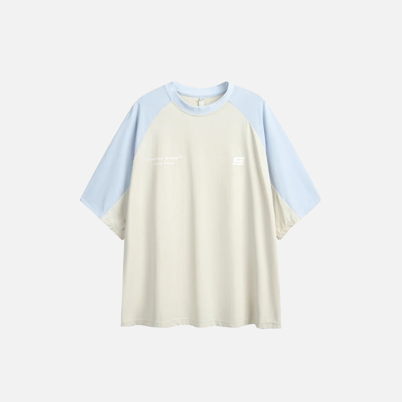 Front view of the milky Oversized Youthful Patchwork T-shirt from DAXUEN.