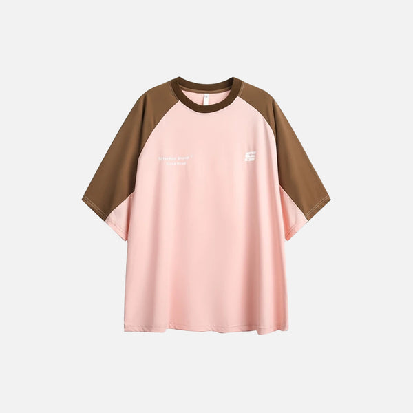 Front view of the pink Oversized Youthful Patchwork T-shirt from DAXUEN.