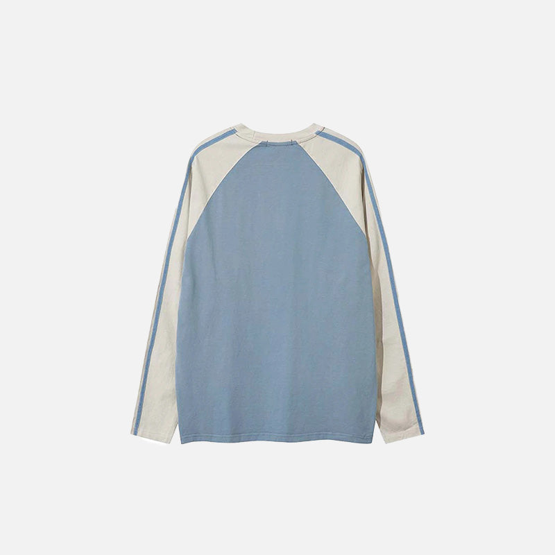 Back view of the blue Alternative Vibes Long Sleeve T-shirt in a gray background