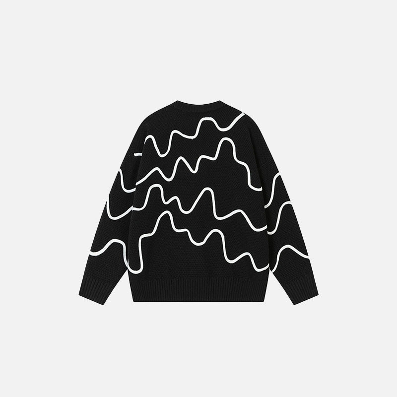 Back view of the black Wave Pattern Sweater in a gray background 