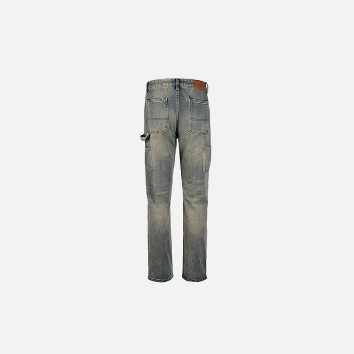 Back view of the blue Vintage Washed Straight-Leg Denim Jeans in a gray background