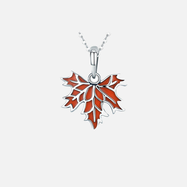 Autumn Maple Tree Leaves 925 Sterling Silver Pendant Necklace