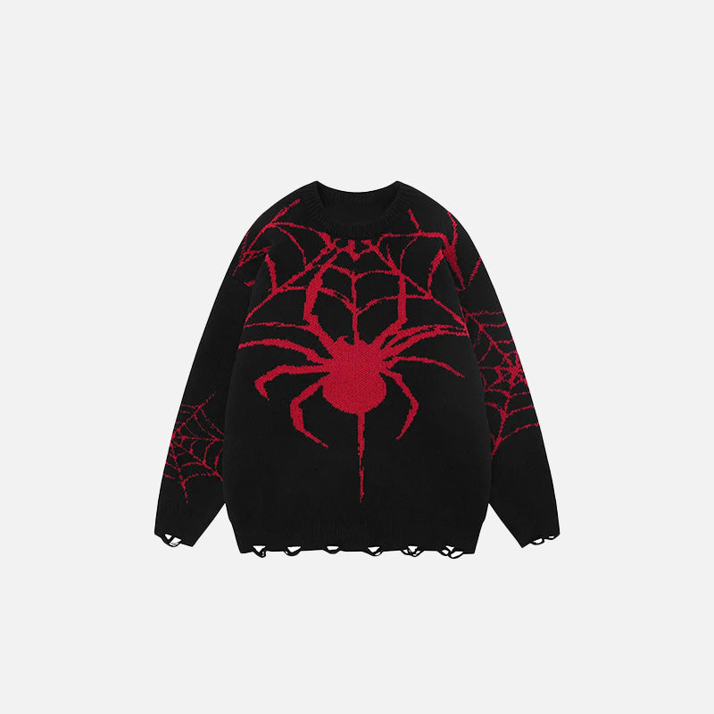 Front view of the black Y2K Web Weaver Sweater in a gray background