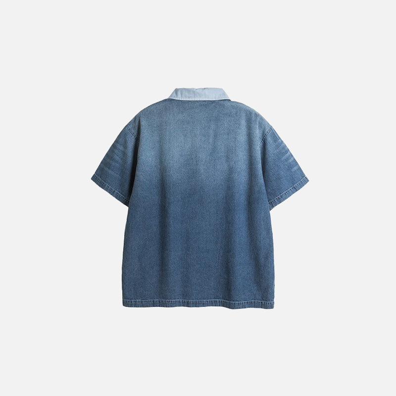 Back view of the light blue Loose Washed Polo T-shirt in a gray background