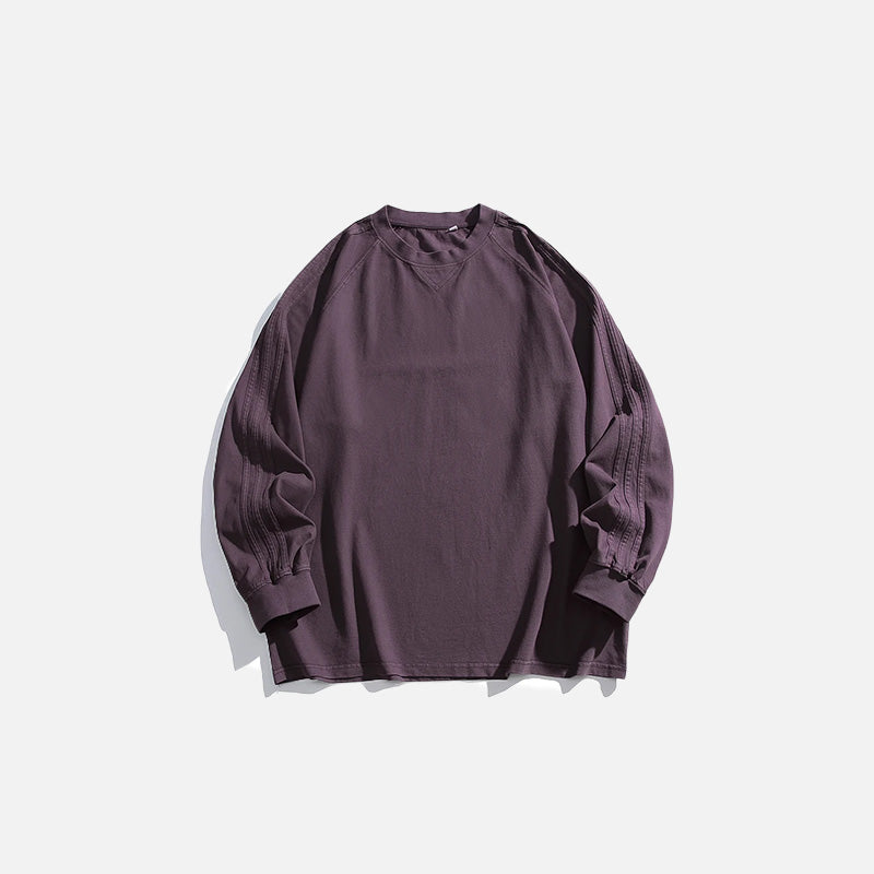 Front view of the purple Classic Comfort Long Sleeve T-shirt in a gray background