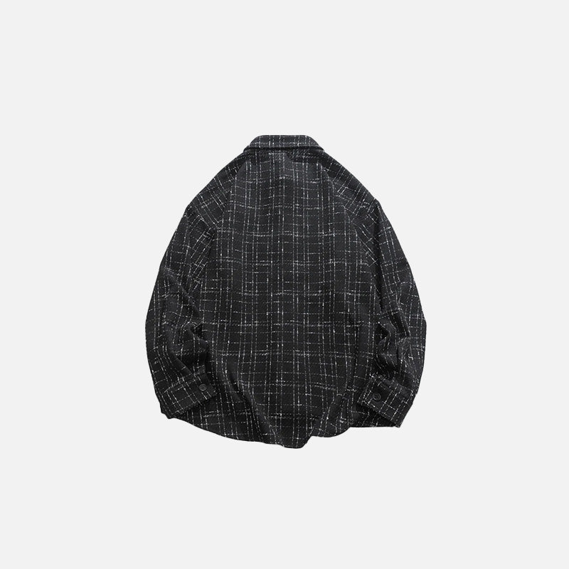 Back view of the black Retro Plaid Shirt in a gray background