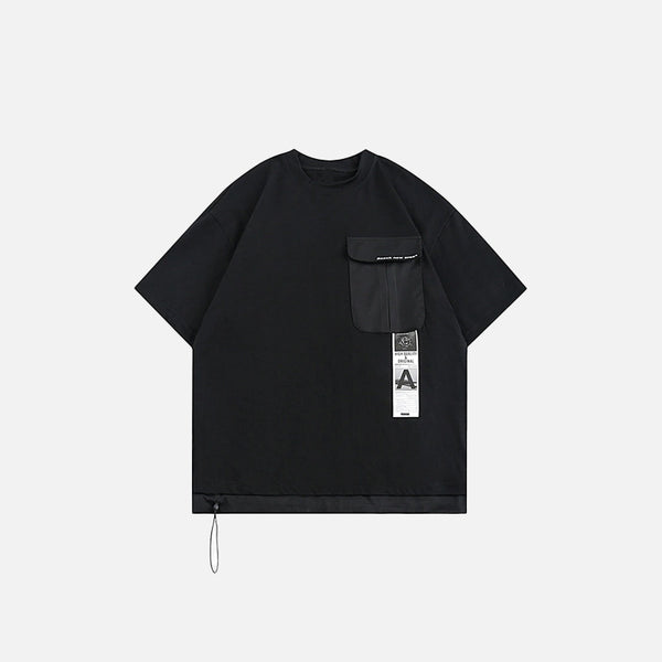 Front view of the black Y2k Loose Pocket T-shirt in a gray background