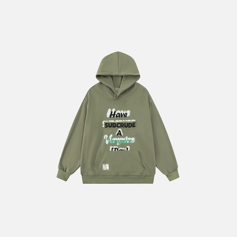 Front view of the green Y2k Laser lamp Graphic Hoodie in a gray background