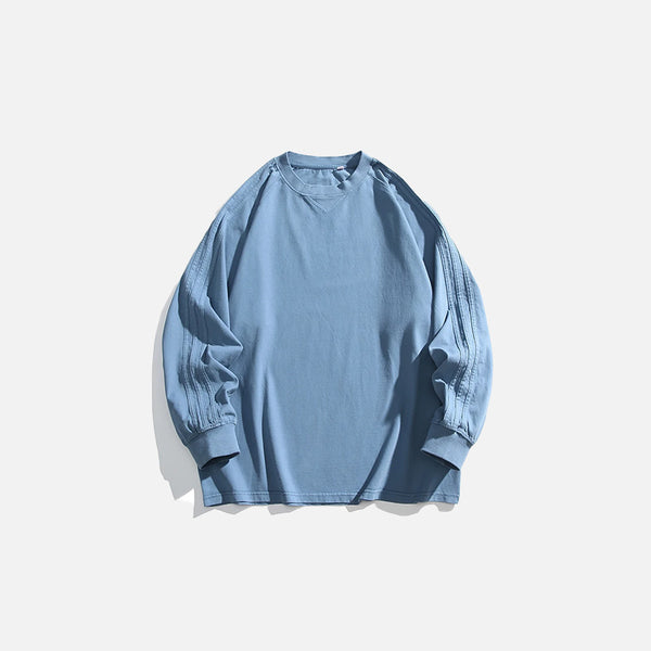 Front view of the blue Classic Comfort Long Sleeve T-shirt in a gray background