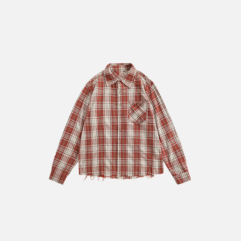 Front view of the red Vintage Grunge Shirt in a gray background