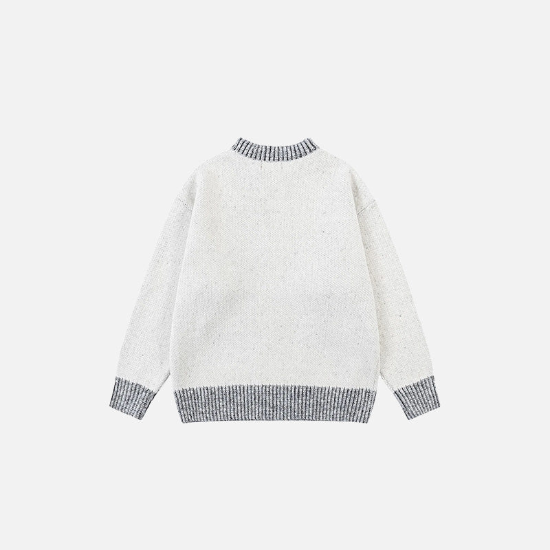 Back view of the white Cat's Cozy Club Sweater in a gray background