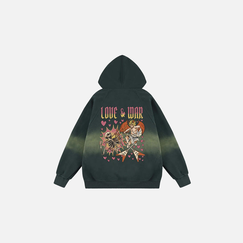 Back view of the green Battle Of The Hearts Hoodie in a gray background