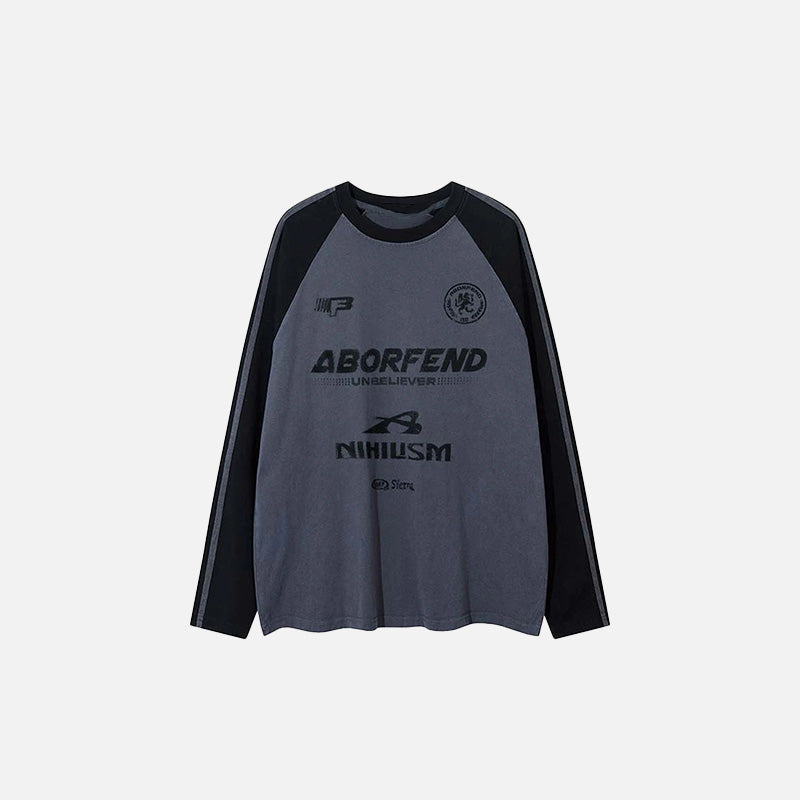 Front view of the gray Alternative Vibes Long Sleeve T-shirt in a gray background