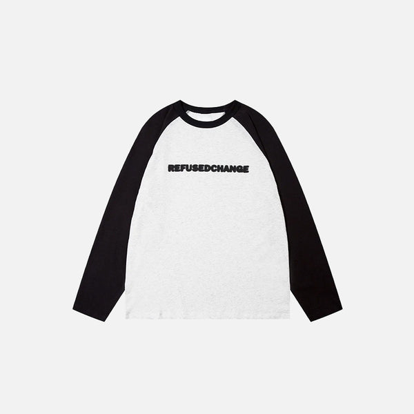 Front view of the white Refused Change Color Block Sweatshirt in a gray background