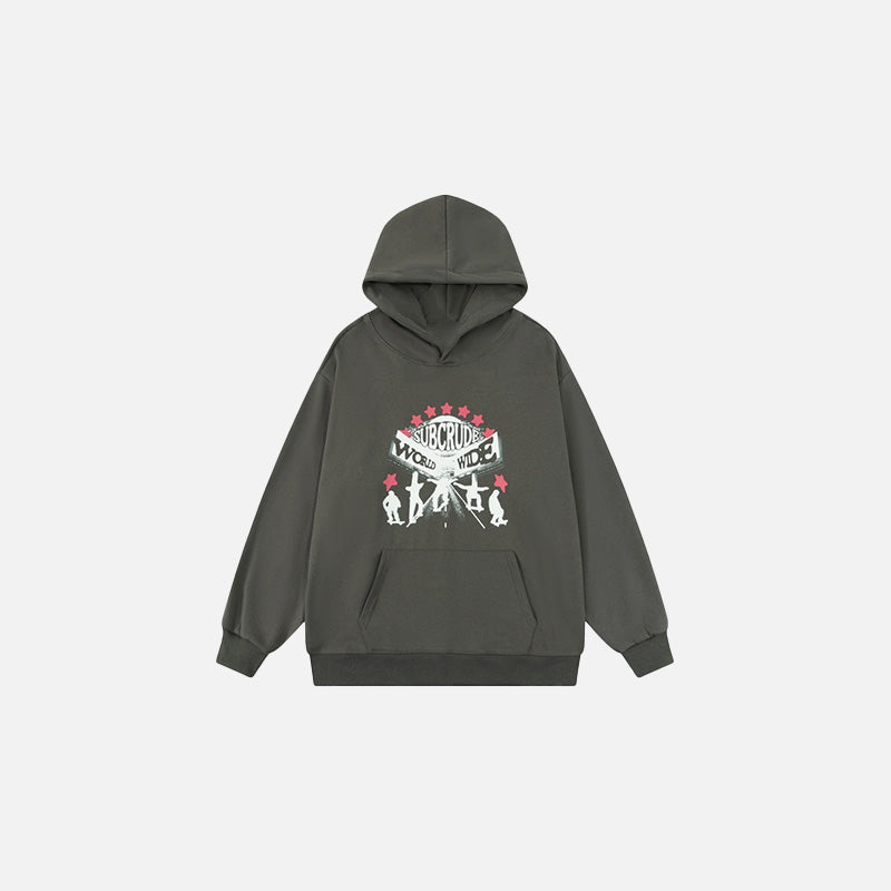 Front view of the grey World Tour Icon Hoodie in a gray background