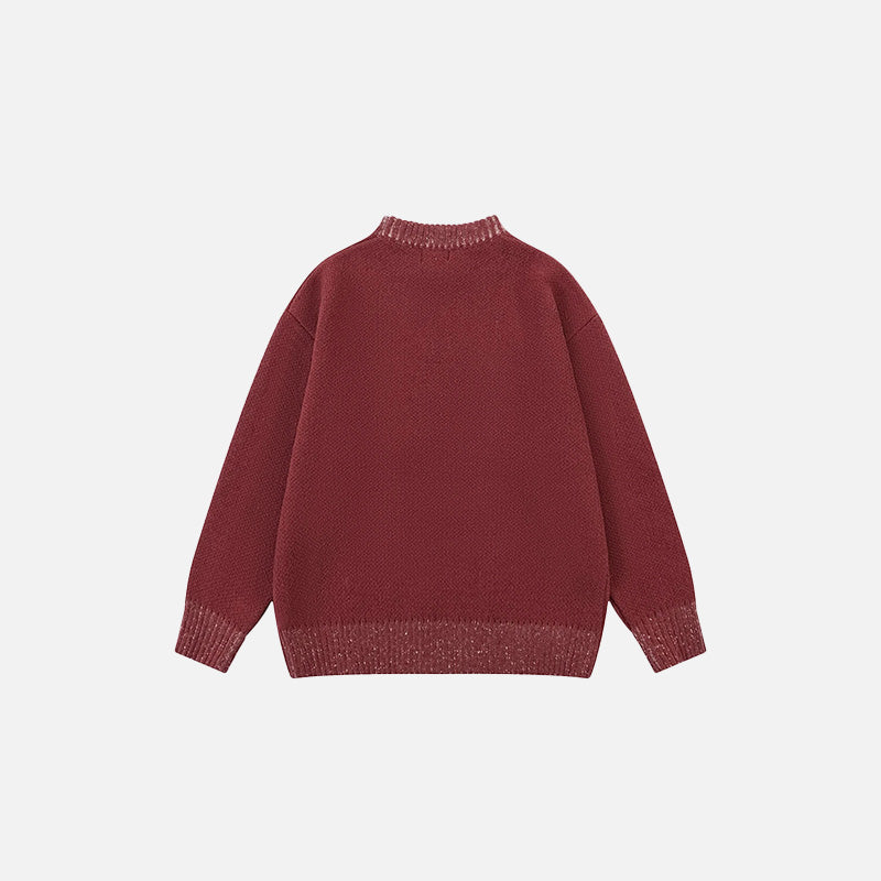 Back view of the red Cat's Cozy Club Sweater in a gray background