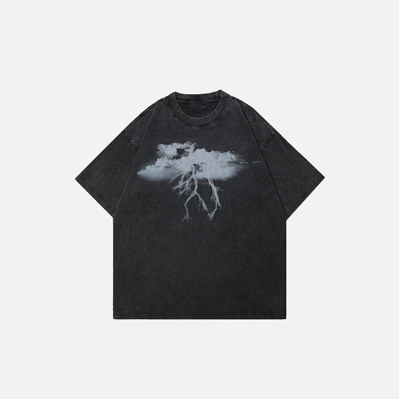 Front view of the black Storm Surge Graphic T-shirt in a gray background