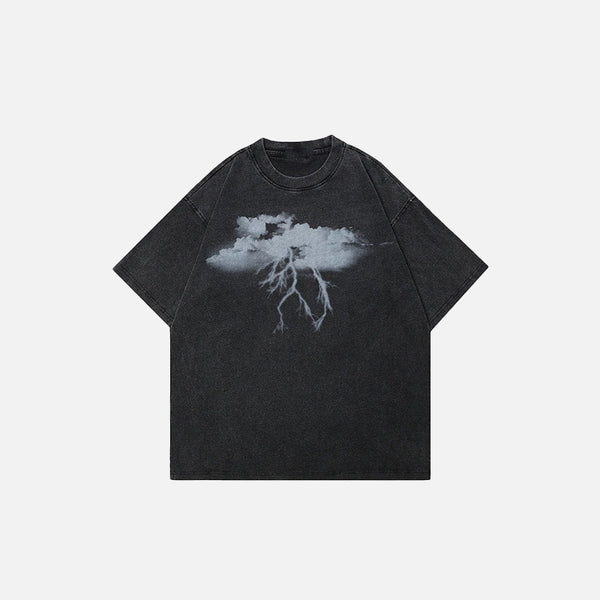 Front view of the black Storm Surge Graphic T-shirt in a gray background