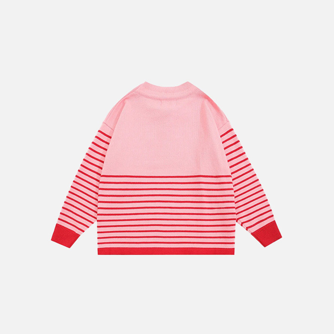 Back view of the pink Star Stripes Sweater in a gray background