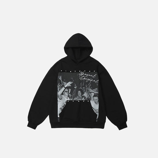 Vintage Crowd Party Print Hoodie