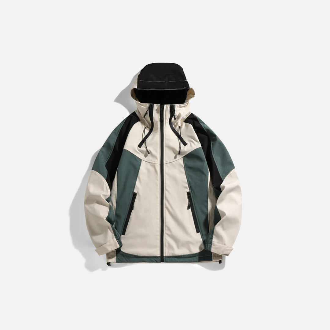 Front view of the khaki Color-Blocked Windbreaker Jacket in a gray background