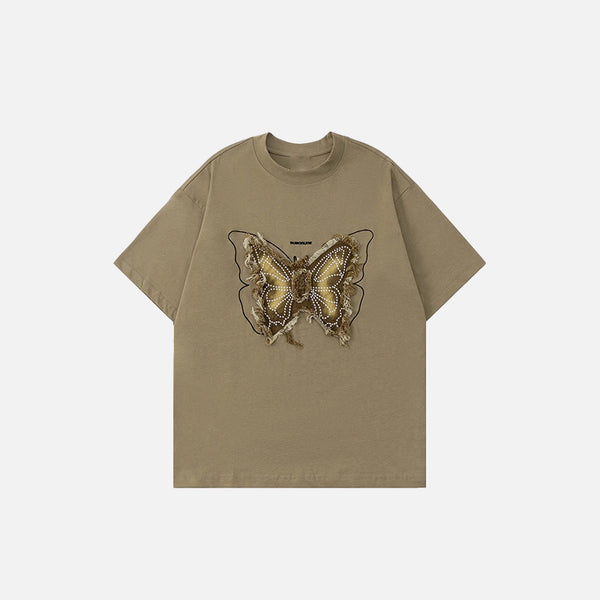 Front view of the green Y2K Butterfly Embroidery T-Shirt in a gray background 