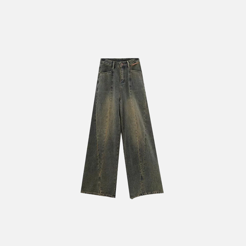 Front view of the blue Vintage Washed Wide-Leg Crop Jeans in a gray background