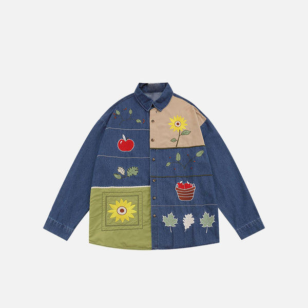 Embroidery Sunflower Long Sleeve Shirt