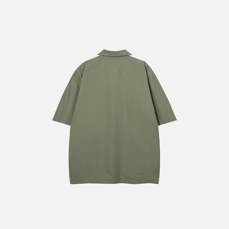 Back view of the green Splicing Color Oversized Shirt in a gray background 