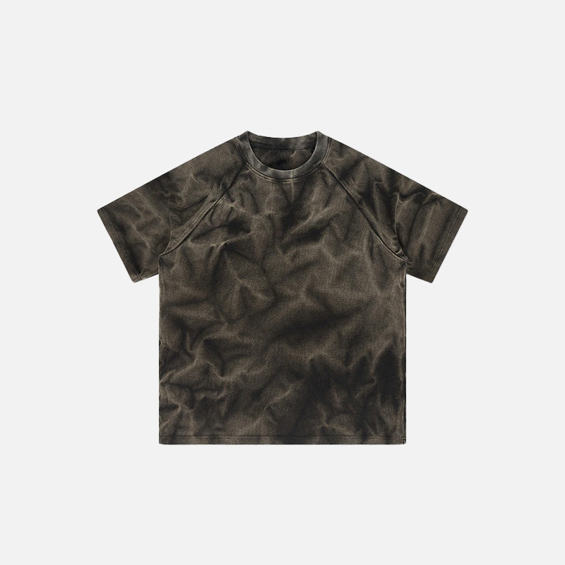 Front view of the black Loose Water Ripple Washed T-Shirt in a gray background 