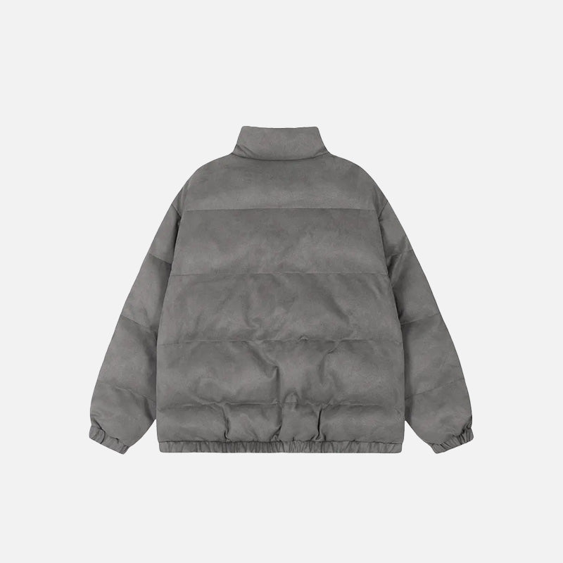 Back view of the gray Loose Star Embroidery Puffer Jacket in a gray background