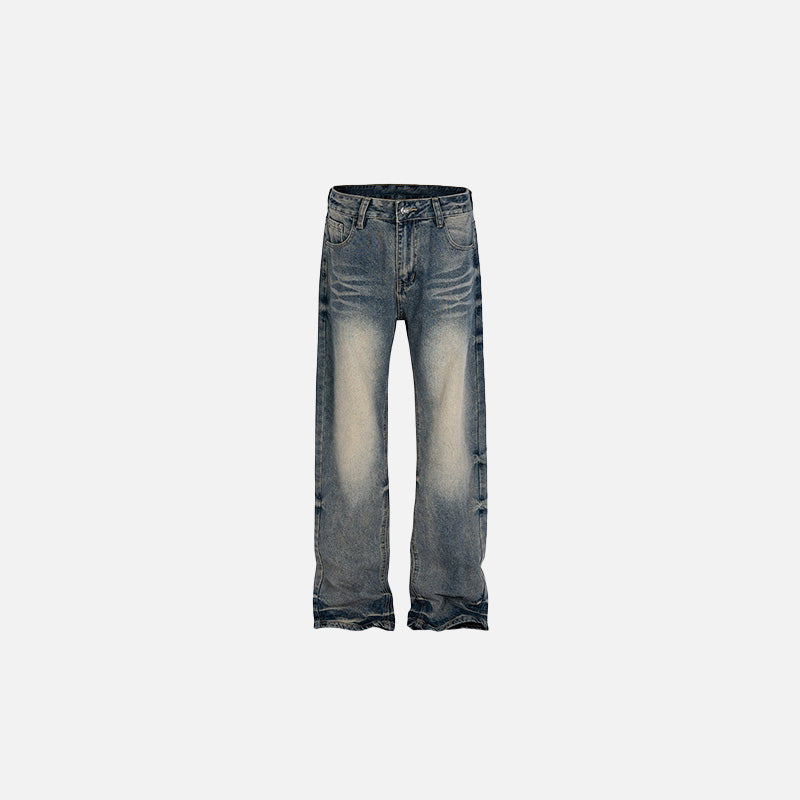 Front view of the blue Vintage Washed Wide-Leg Jeans in a gray background