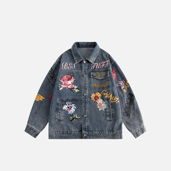 Chaqueta vaquera con estampado de flores de mariposa