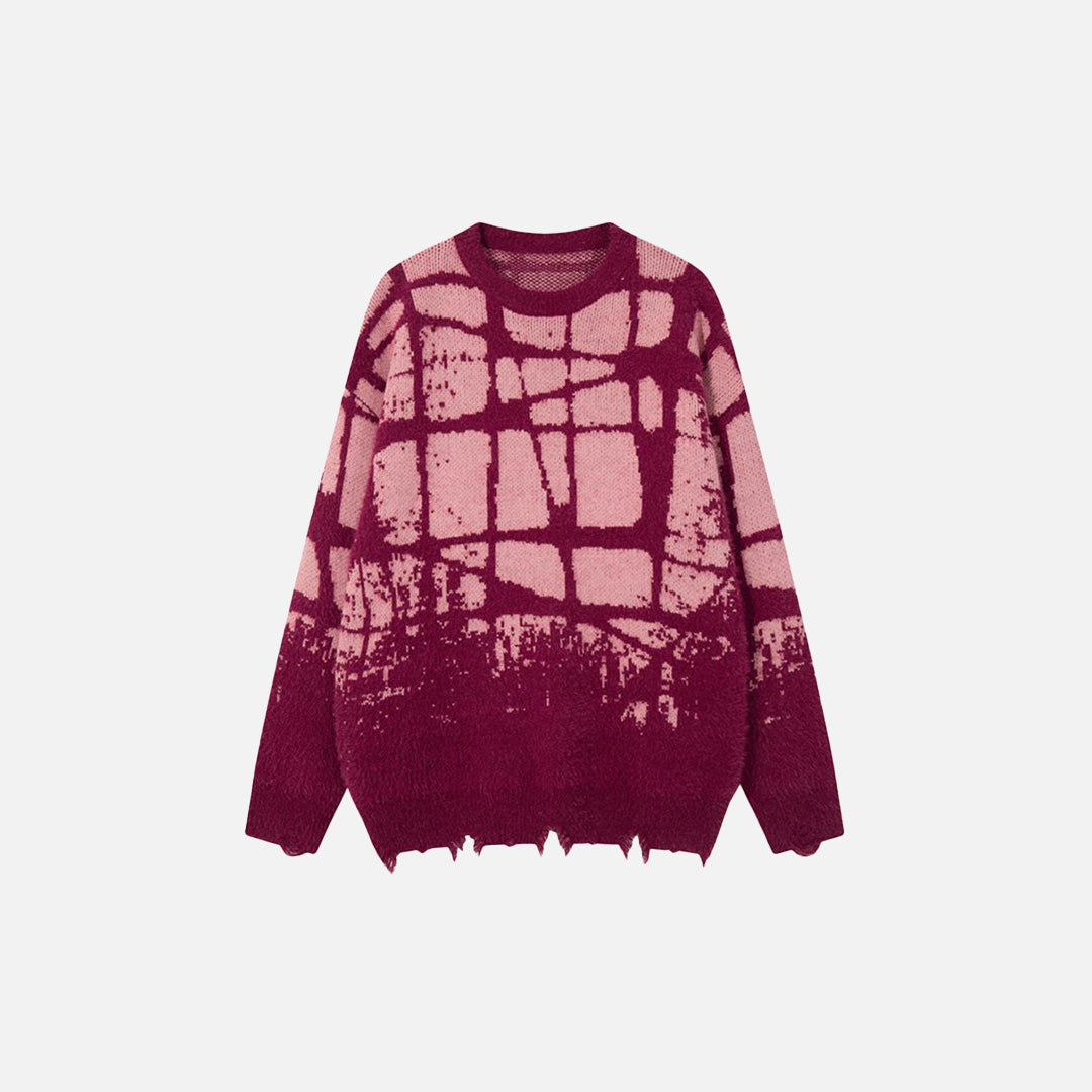 Front view of the red Urban Duins Sweater in a gray background