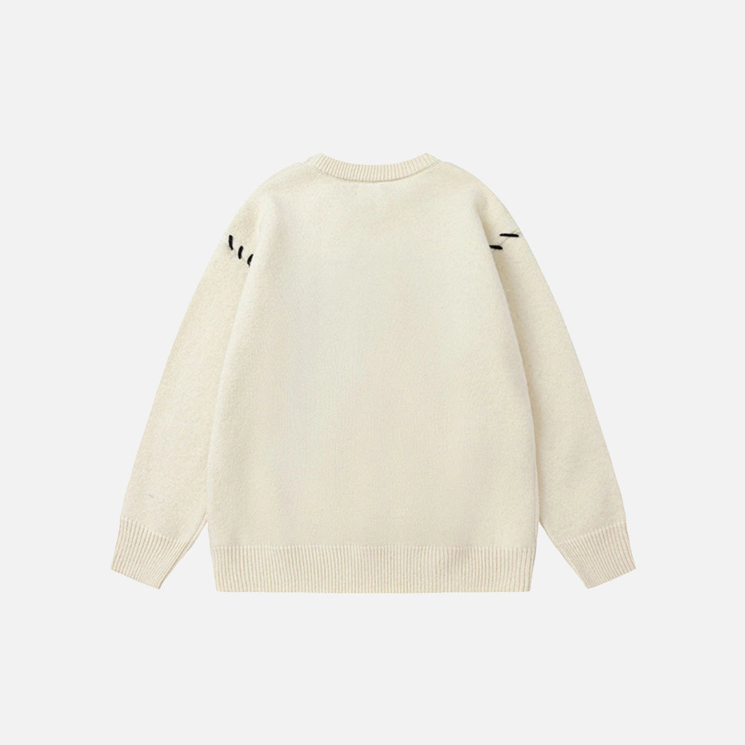 Back view of the beige Y2K Core Of Style Knitted Sweater in a gray background