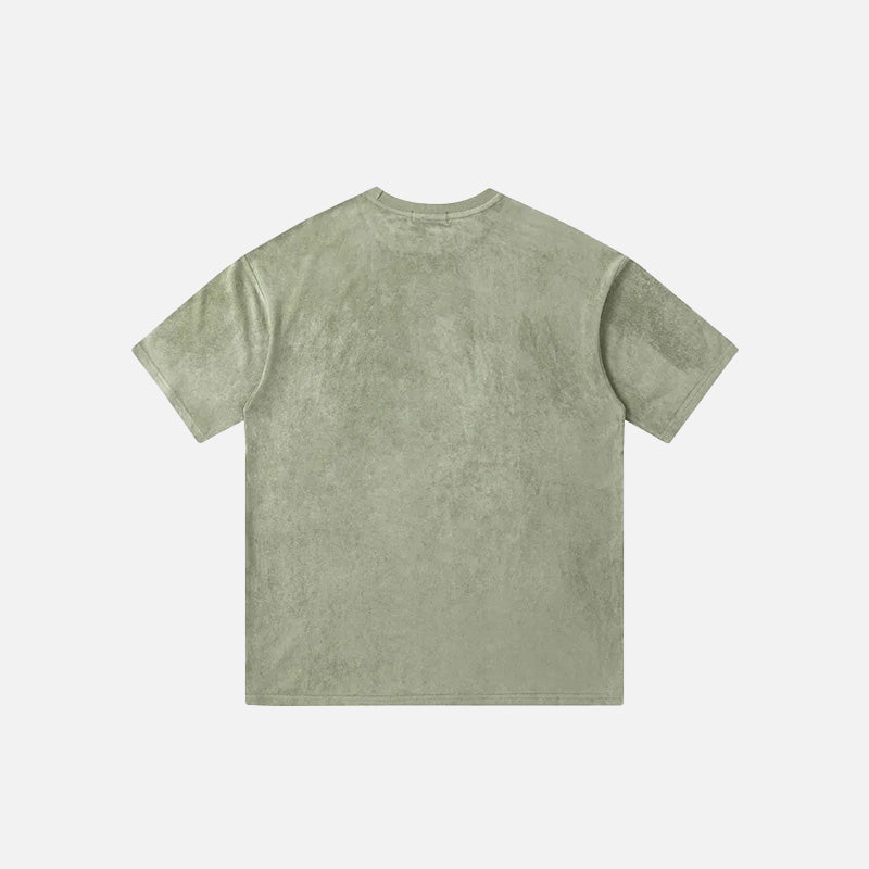 Back view of the green Washed Flower Floral Skull Graphic T-Shirt in a gray background