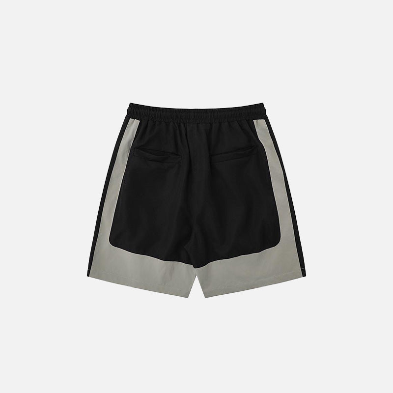 Back view of the black Contrast Color Drawstring Sports Shorts in a gray background