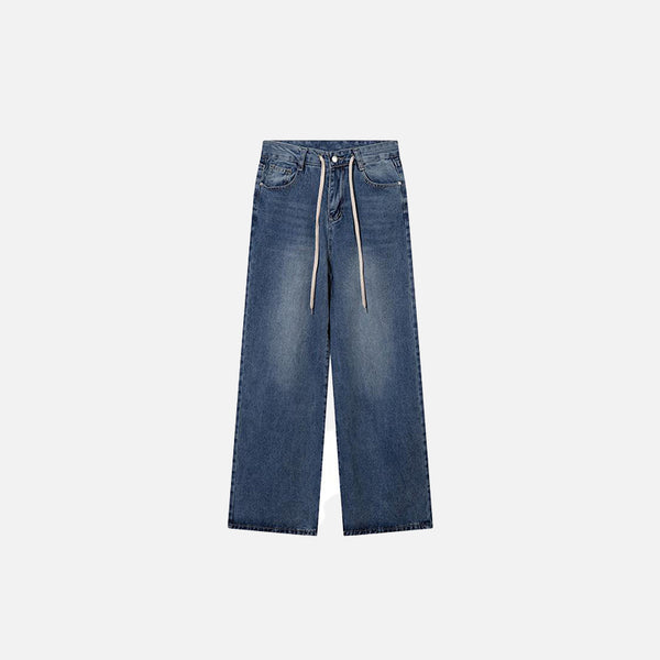 Baggy-Jeans aus blauem Denim mit Kordelzug