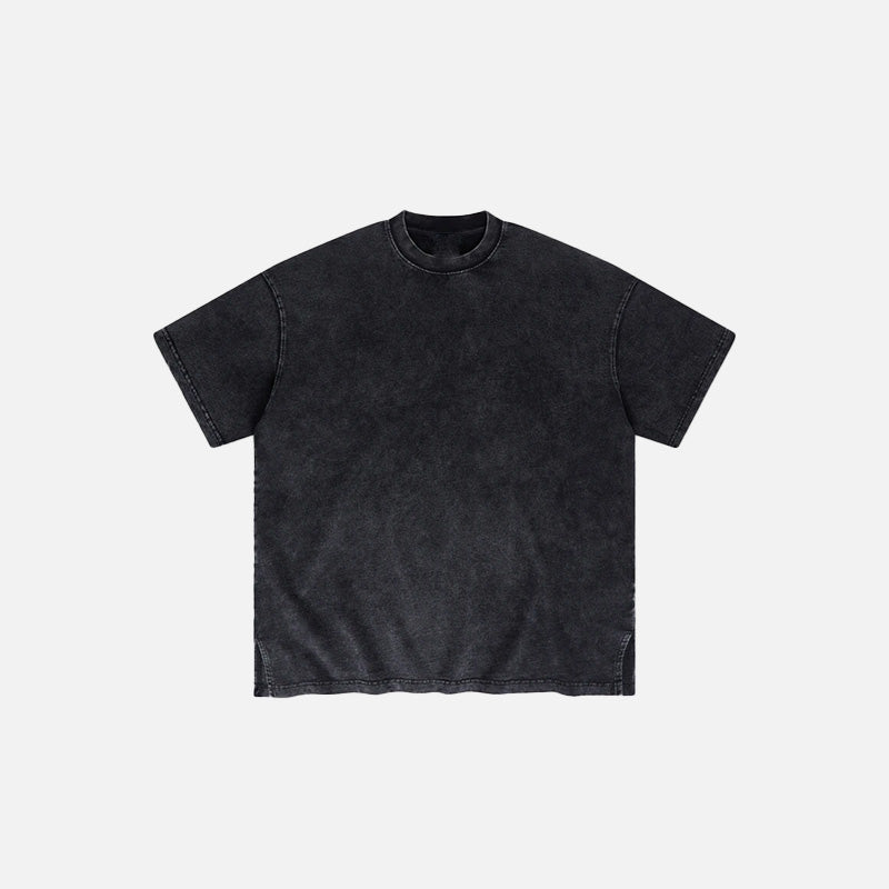 Front view of the black Retro Side Slit Washed T-Shirt in a gray background 