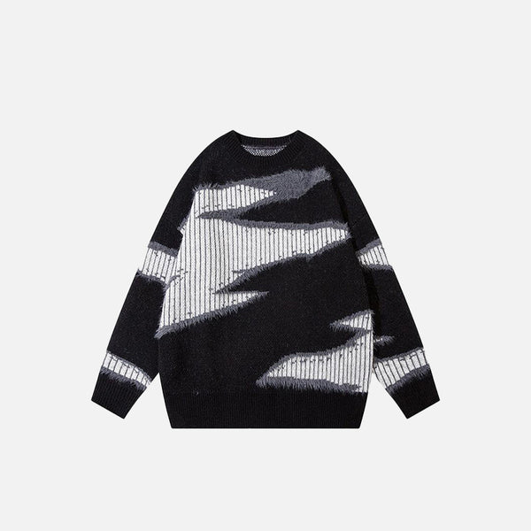 Scratched Knitted Color Block Sweater