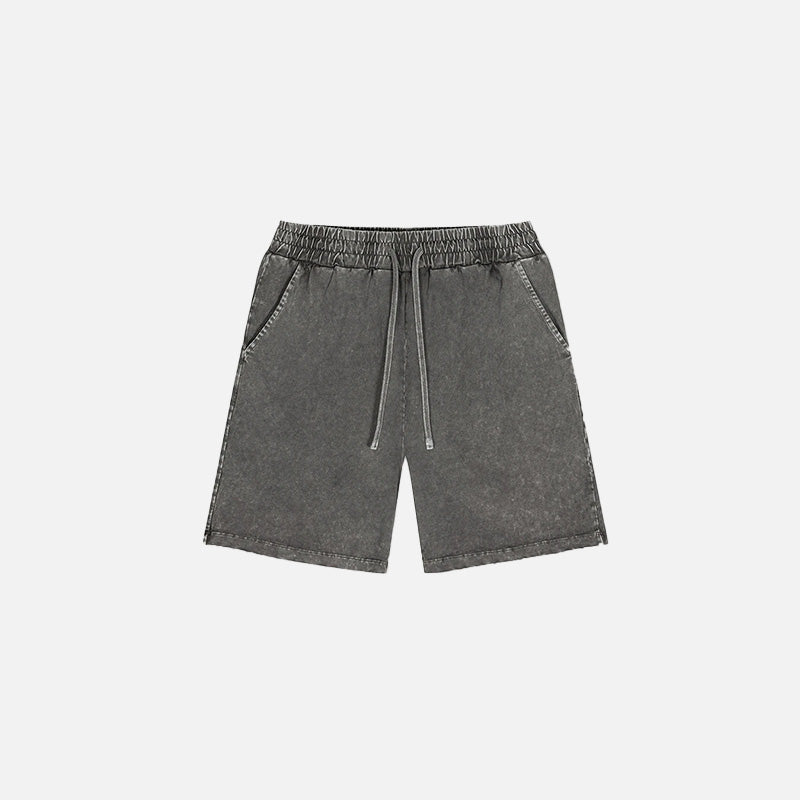 Front view of the grey Vintage Washed Distressed Sport Shorts in a gray background