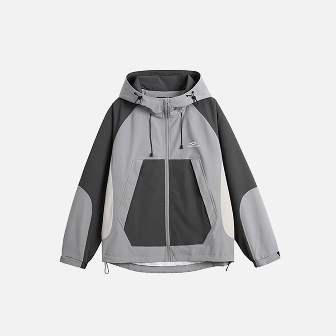 Front view of the gray Color Block Windbreaker Jacket in a gray background