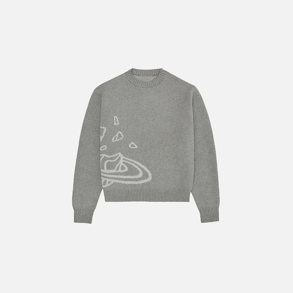 Front view of the grey Abstract Patterned Sweater n a gray background