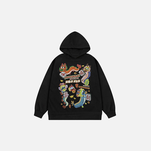 Front view of the black Urban Graffiti Monstar Hoodie in a gray background