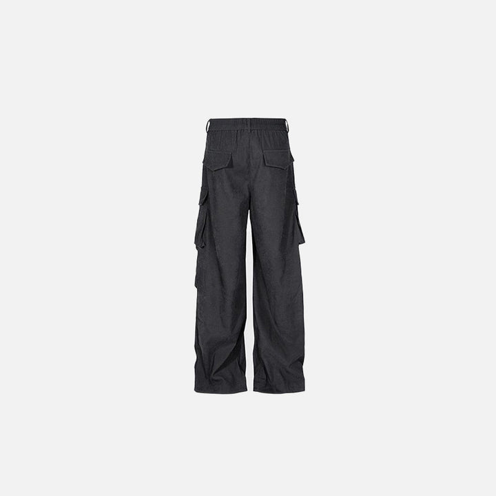 Back view of the grey Adventure Utility Cargo Pants in a gray background