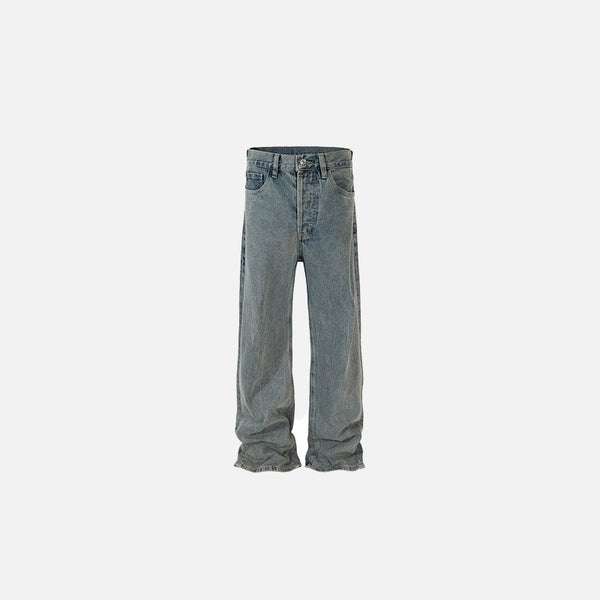 Front view of the blue Vintage Basic Loose Jeans in a gray background 