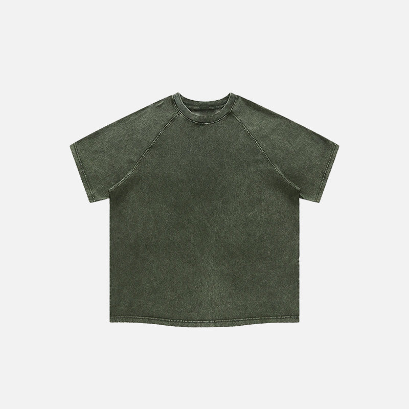 Front view of the olive green Loose Retro Washed T-shirt in a gray background