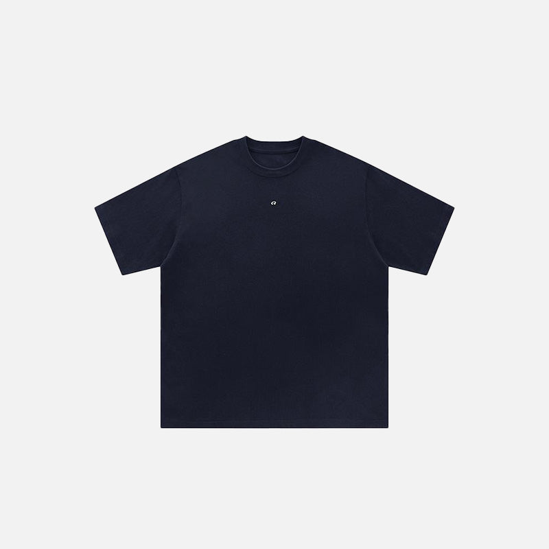 Front view of the navy blue Oversized Solid Color T-shirt in a gray background